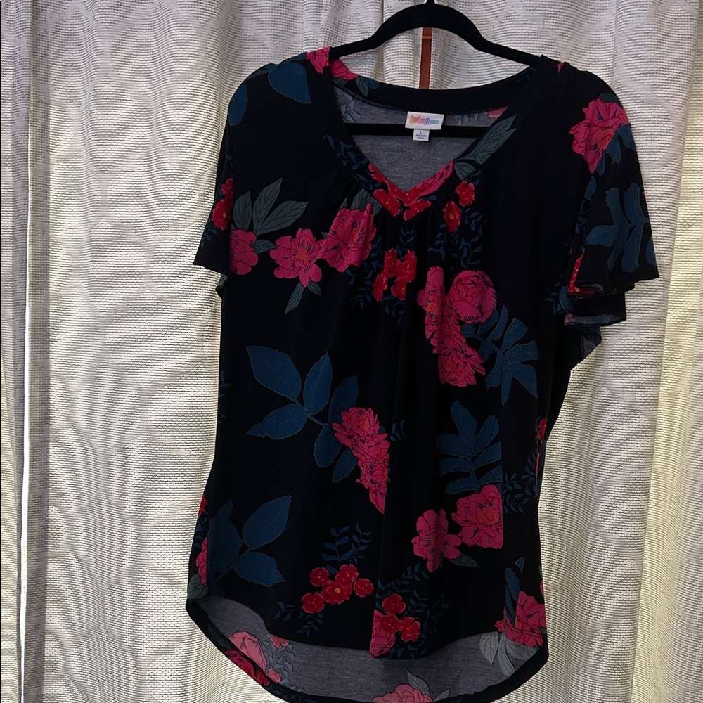 LuLaRoe Black and Red Floral Blouse